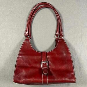 Shoulder Bag Burgundy Leather Buckle Y2K Vintage